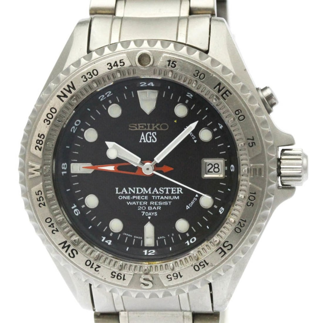 SEIKO Land Master Kinetic Titanium Mens Watch 5M45-6A00: --- Catalog ---Category: SizeCase Diameter: 41mm / 1.61''Category: DesignType: WristwatchStyle: SportGender: MenColor (Dial): BlackMaterial (Band): TitaniumMaterial (Case): TitaniumCategory: