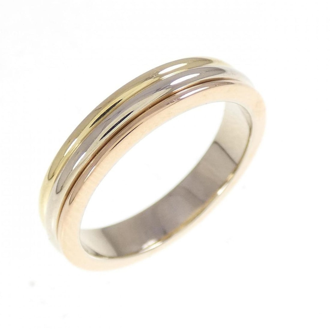 Cartier Three-Gold Wedding Ring: --- Catalog ---Category: SizeUS Size: 4.5Brand Size: 48Category: DesignType: Band ringGender: WomenMaterial: Pink gold (18K), White gold (18K), Yellow gold (18K)Category: GeneralMPN: B4004300Brand: