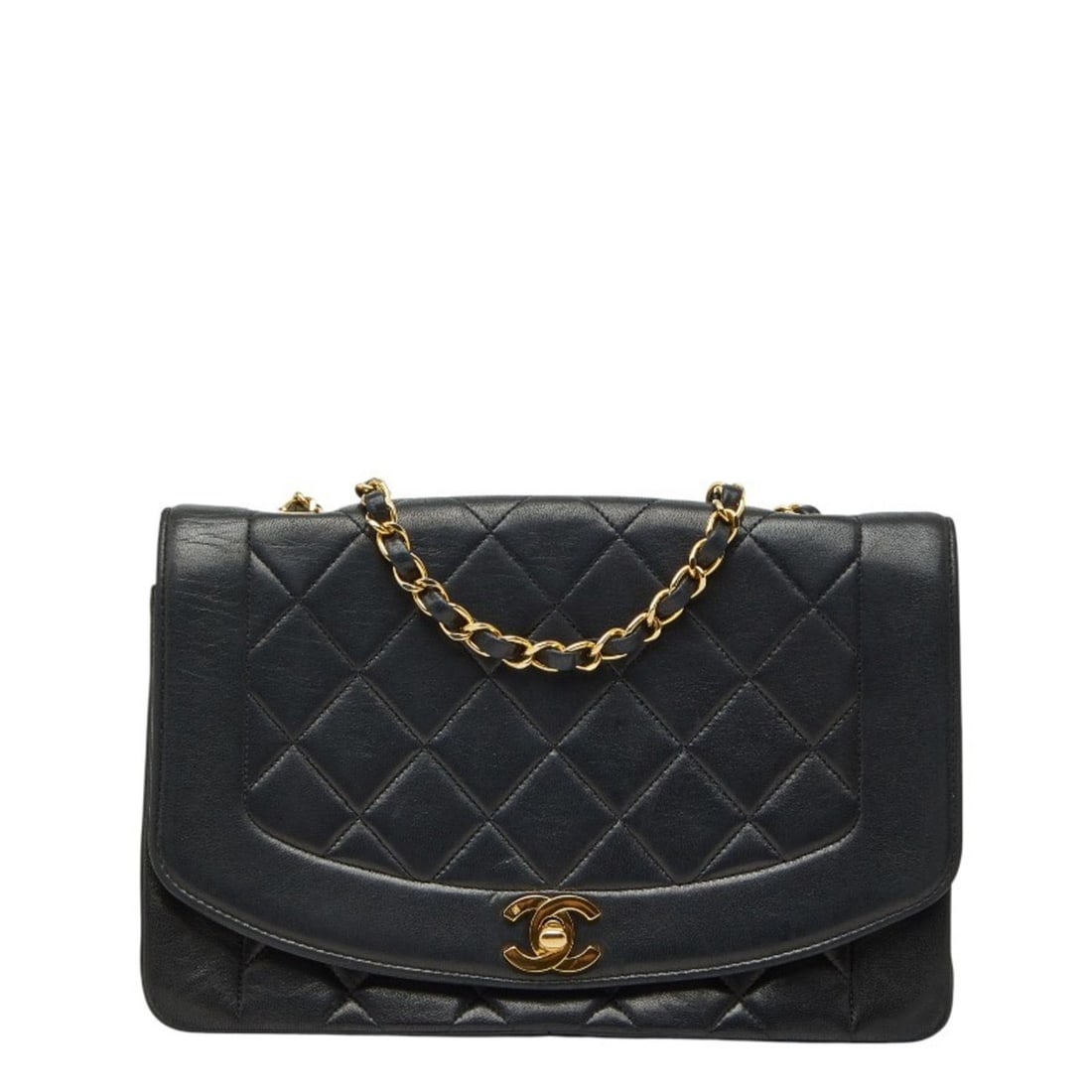 CHANEL Matelasse Diana 25 Coco Mark Crossbody Chain Shoulder Bag in Black and Gold Lambskin for: --- Catalog ---Category: SizeStrap Drop: 51cm / 20.07''Size (HxWxD): 16cm x 25cm x 7cm / 6.29'' x 9.84'' x 2.75''Category: DesignType: Shoulder bagColor: BlackGender: WomenClosure: Turn lockMaterial: