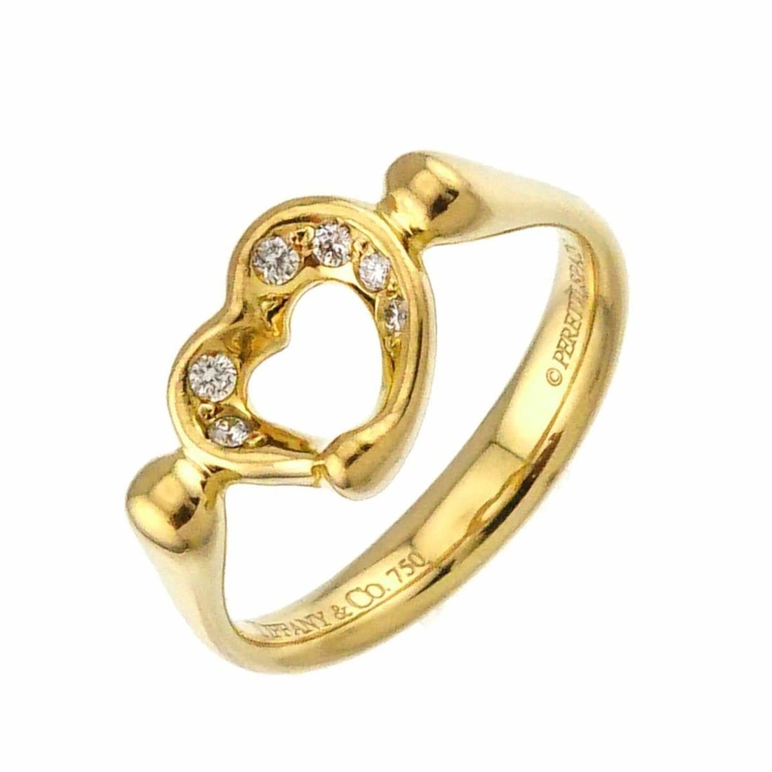 Tiffany & Co. Open Heart Diamond Ring, size 9, 18K Yellow Gold (YG) 750: --- Catalog ---Category: SizeJP Size: 9US Size: 5Category: DesignType: Band ringGender: WomenMaterial: Yellow gold (18K)Category: GeneralBrand: Tiffany--- Item List ---Section: ConditionRanking: Rank