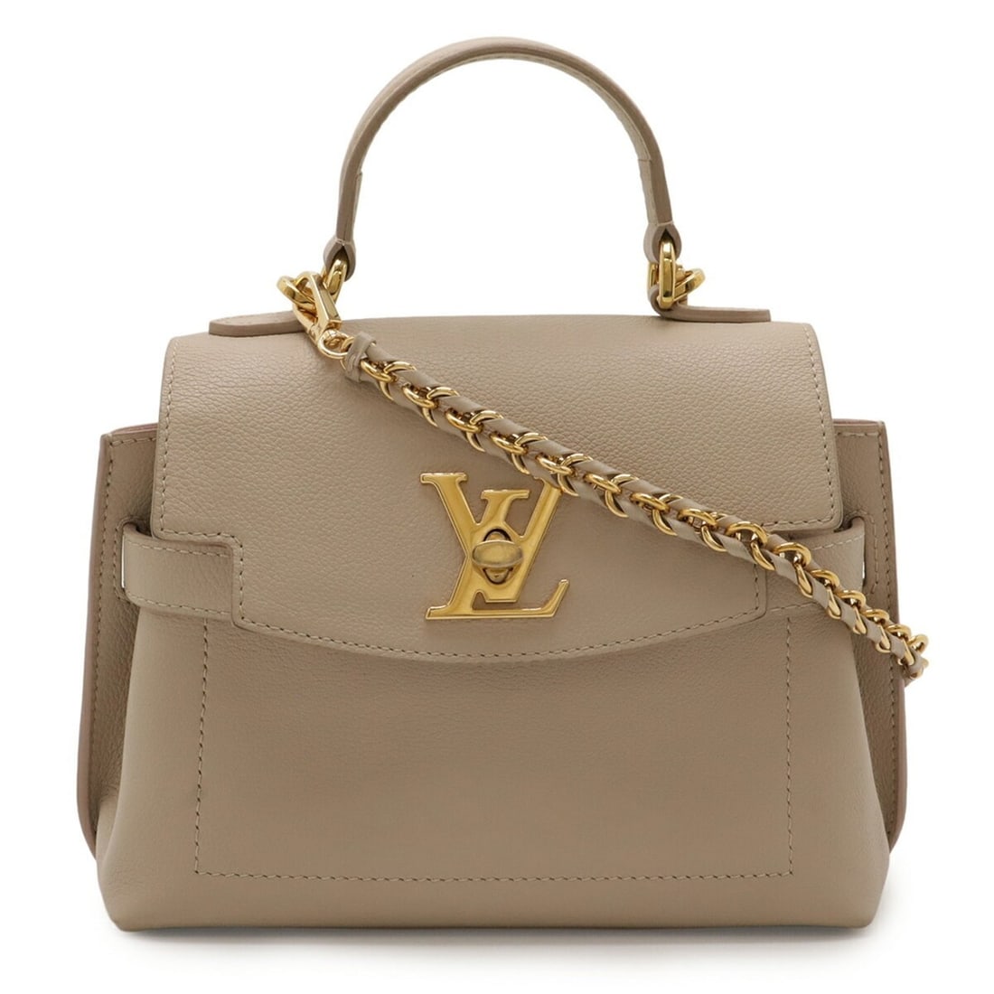 LOUIS VUITTON Lockme Ever Mini Handbag Shoulder Bag with Chain Strap, Calfskin Leather, Greige,: --- Catalog ---Category: SizeSize (HxWxD): 17.5cm x 21cm x 10cm / 6.88'' x 8.26'' x 3.93''Category: DesignType: Handbag, Shoulder bagColor: GrayishGender: WomenMaterial: Leather Category: GeneralMPN: