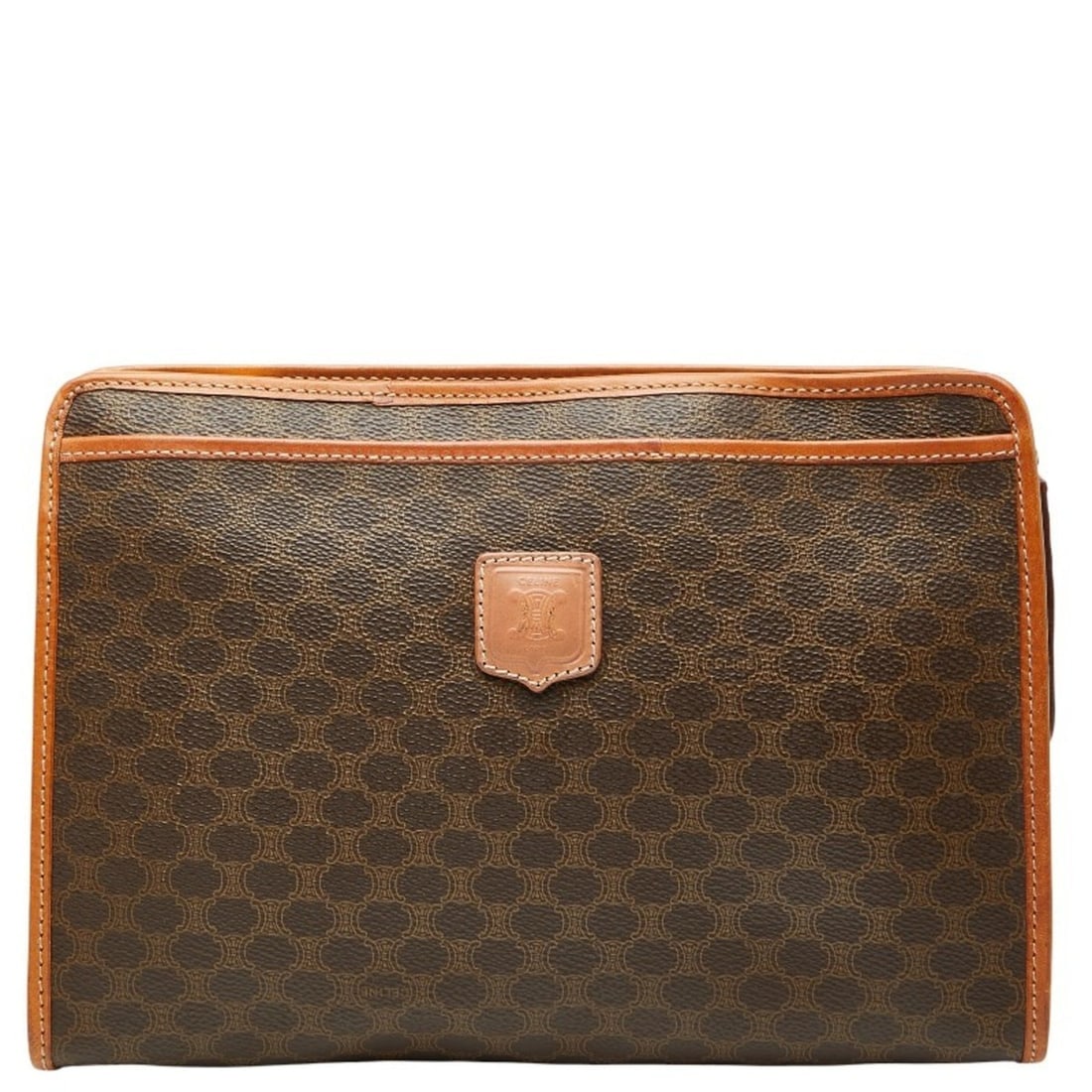 Celine Macadam clutch bag/second bag in brown leather for women.: --- Catalog ---Category: SizeSize (HxWxD): 19cm x 26cm x 6cm / 7.48'' x 10.23'' x 2.36''Category: DesignType: Clutch bagColor: BrownGender: WomenClosure: ZipperMaterial: PVC , Leather Category: Genera