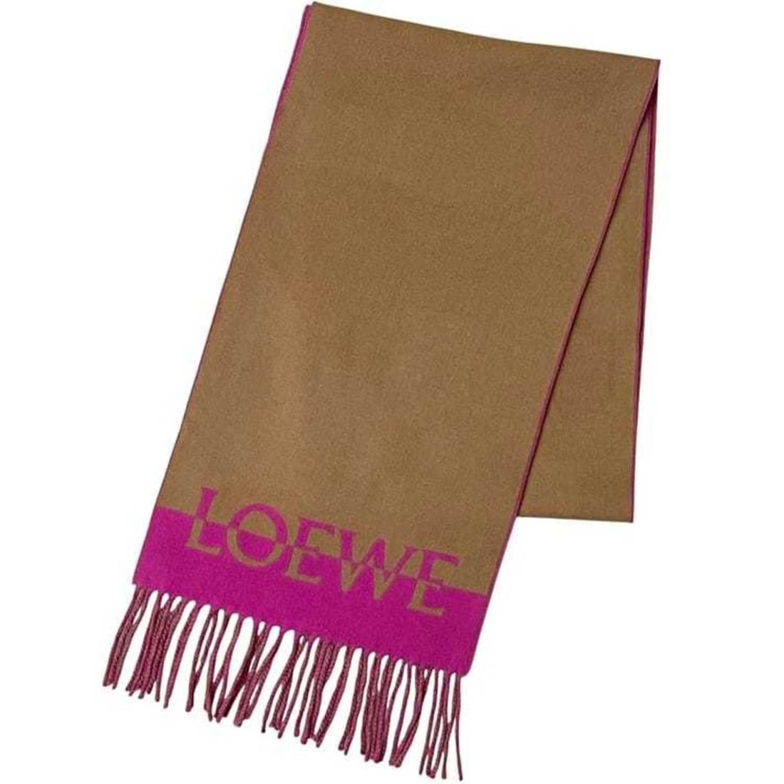 Loewe Scarf ec-24934 Beige Pink 90% Wool 10% Cashmere Two-Tone Men's Women's Mark (1 of 10)