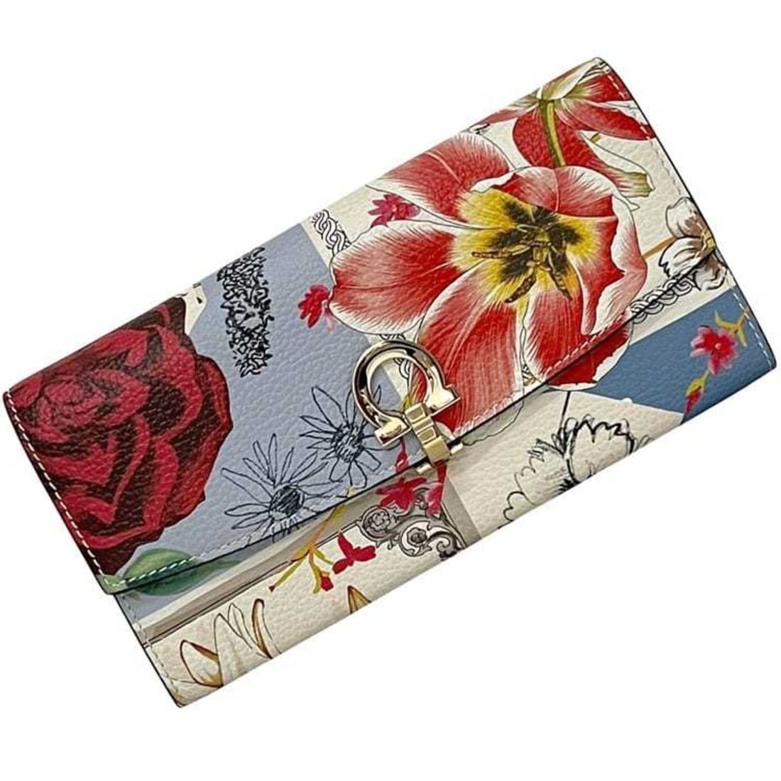 Salvatore Ferragamo bifold long wallet ec-24928 light blue Gancini JL-21 D985 leather with clip and (1 of 11)