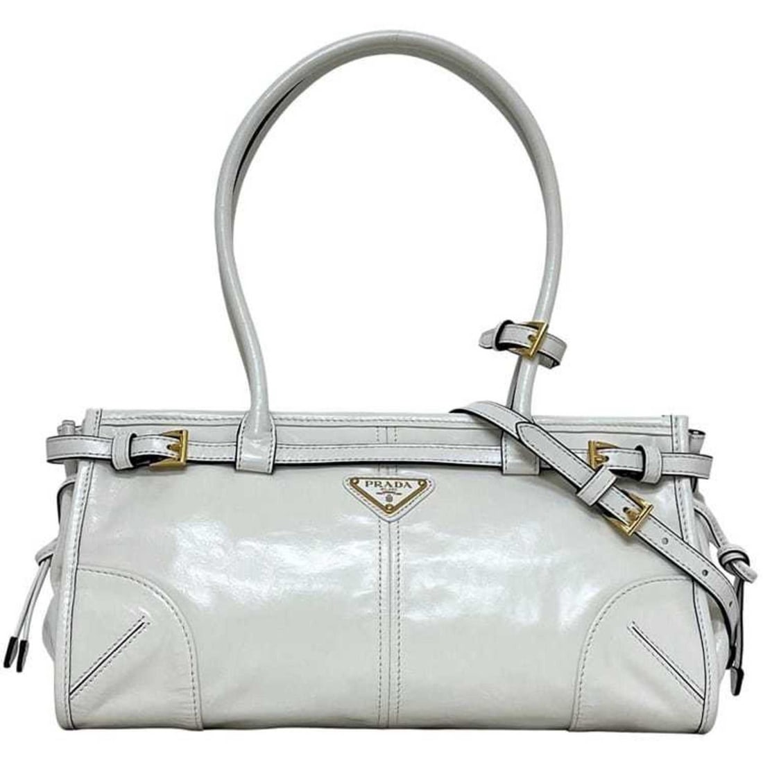 Prada Bonnie Medium 2-Way Bag, f-24951, White, 1BA426, Leather, 7/3", Shoulder/Crossbody Triangular: --- Catalog ---Category: SizeSize (HxWxD): 16.5cm x 31cm x 10cm / 6.49'' x 12.2'' x 3.93''Category: DesignType: Shoulder bagColor: WhiteGender: Men,WomenMaterial: Leather Category: GeneralMPN: 1BA426B