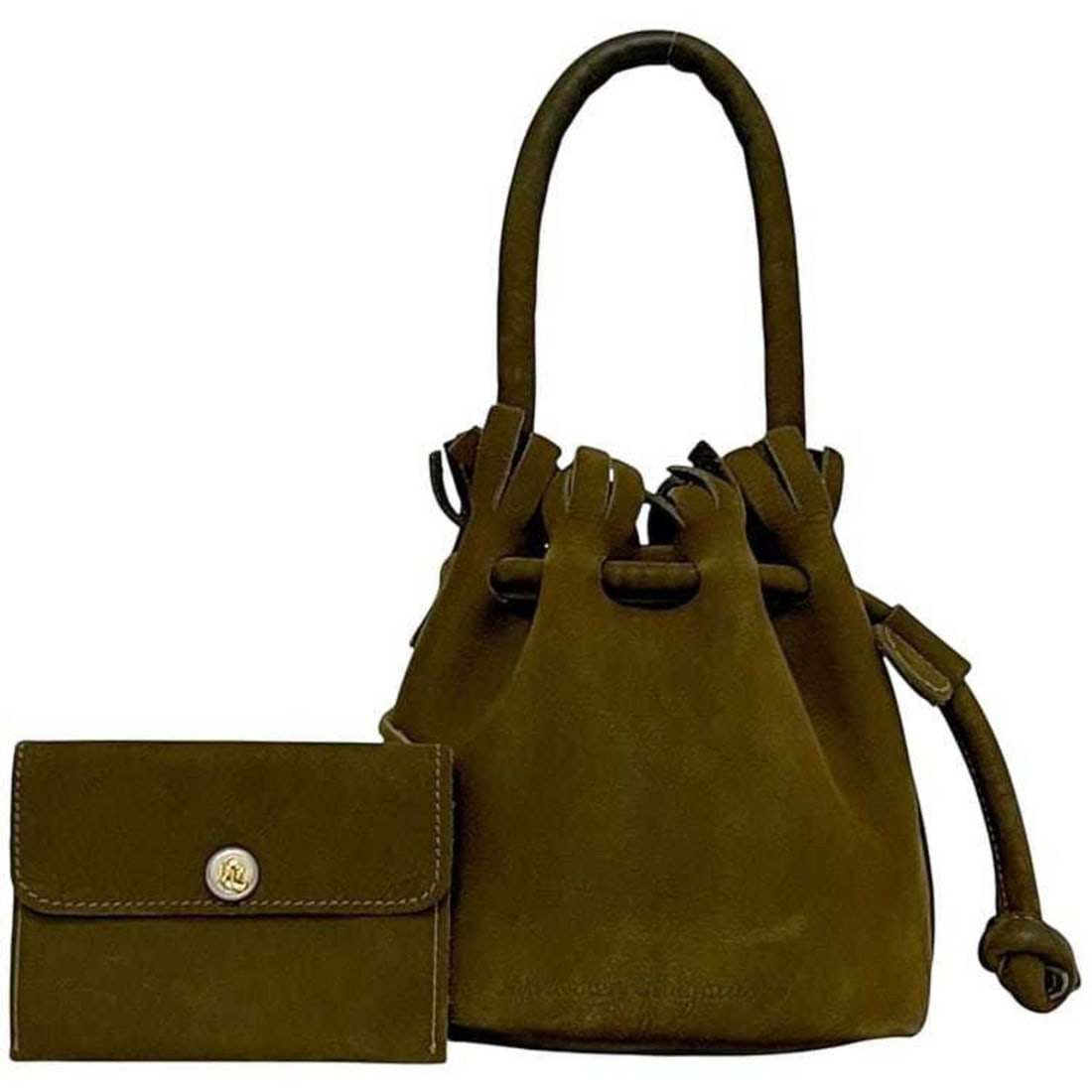 Salvatore Ferragamo handbag ec-24965 khaki green 21-BH 4248 suede leather dark bag for men and women: --- Catalog ---Category: SizeSize (HxWxD): 19.5cm x 17cm x 12.5cm / 7.67'' x 6.69'' x 4.92''Category: DesignType: HandbagColor: Green, KhakiGender: Men,WomenMaterial: Suede , Leather Category: General