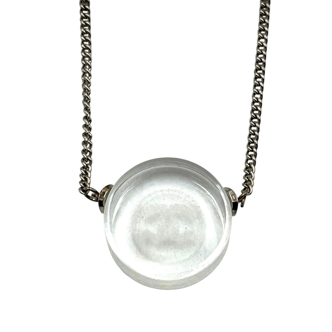 Chanel Coco Mark Plastic Necklace for Women: --- Catalog ---Category: SizePendant Size: 20mm x 20mm / 0.78'' x 0.78''Neck Circumference: 34 cm / 13.38''Category: DesignColor: SilverGender: WomenMaterial: PlasticNecklace Type: NecklaceCategory: G