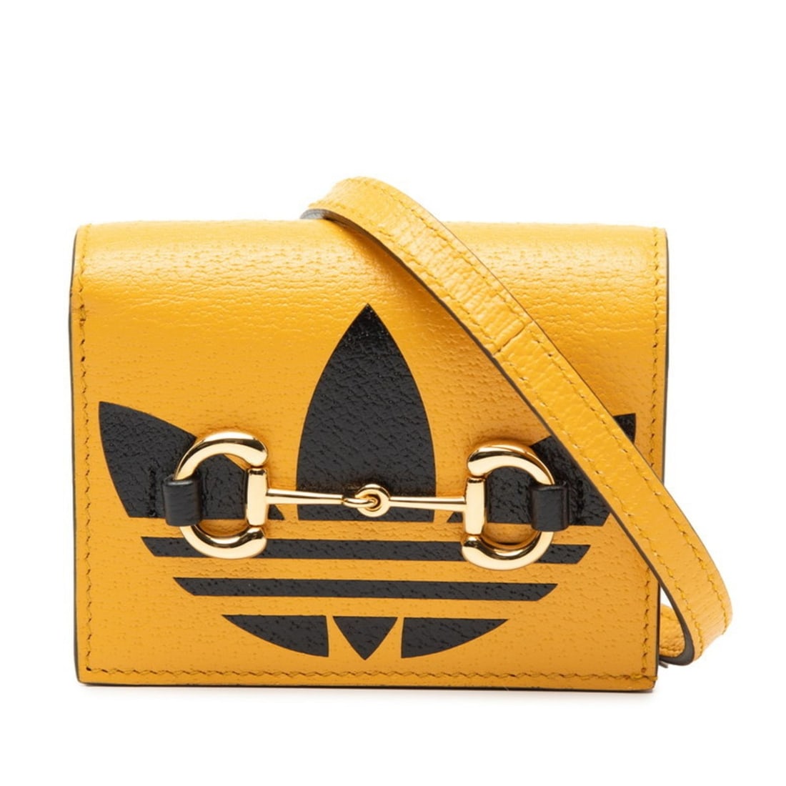 Gucci x Adidas Horsebit Shoulder Wallet, Bifold 702248, Yellow and Black Leather, Women's, GUCCI: --- Catalog ---Category: SizeSize (HxWxD): 8.5cm x 10.5cm x 3cm / 3.34'' x 4.13'' x 1.18''Strap / Chain Length: 65cm / 25.59''Category: DesignType: Chain/Shoulder walletColor: Black, YellowGender: