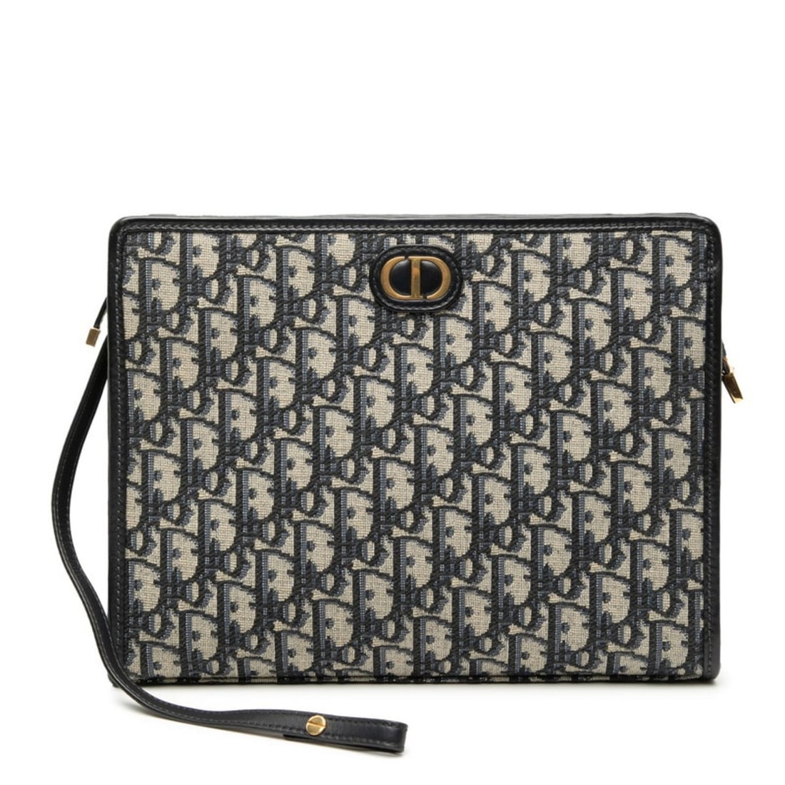 Christian Dior Dior Oblique 30 Montaigne Clutch Bag Navy Canvas Leather Women's (1 of 14)