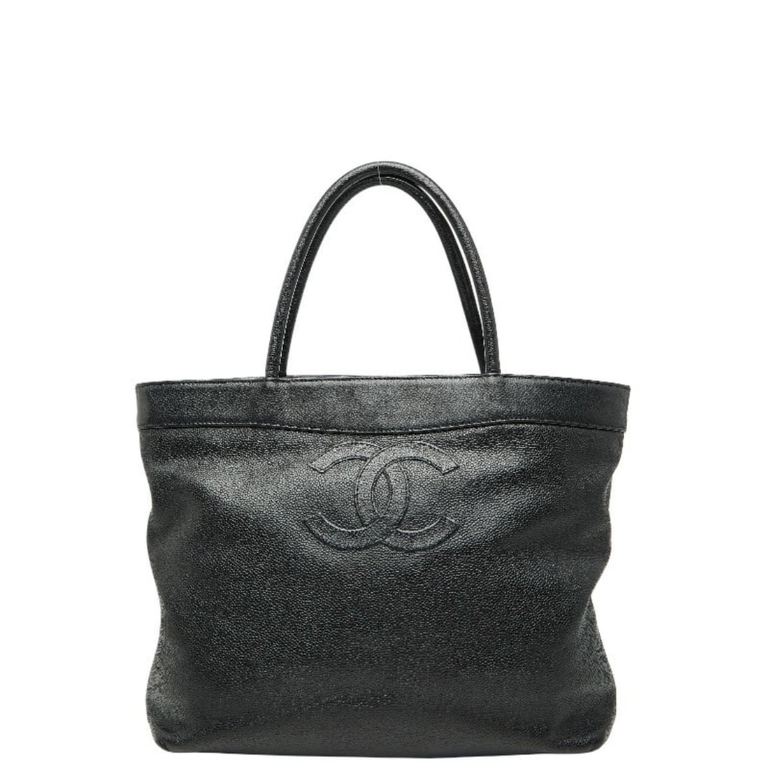 CHANEL Coco Mark Tote Bag in Black Caviar Skin for Women: --- Catalog ---Category: SizeHandle Drop: 15.00cm / 5.91''Size (HxWxD): 26cm x 31cm x 10cm / 10.23'' x 12.2'' x 3.93''Category: DesignType: Tote bagColor: BlackGender: WomenClosure: OpenMaterial: Grai