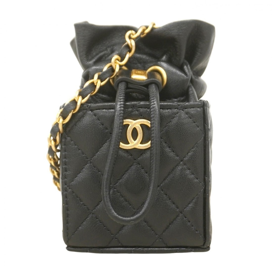 Chanel Matelasse Shoulder Bag with Chain Bag, Lambskin, Black, Women's: --- Catalog ---Category: SizeSize (HxWxD): 6cm x 6cm x 6cm / 2.36'' x 2.36'' x 2.36''Category: DesignType: Shoulder bagColor: BlackGender: WomenMaterial: Leather Hardware Color: GoldLeather/Fur Type:
