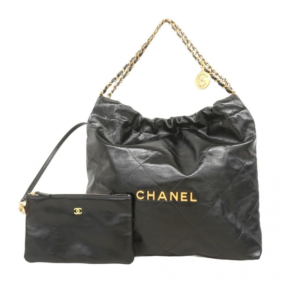 Chanel Shoulder Bag Chain 22 Calfskin Black Women's (1 of 11)