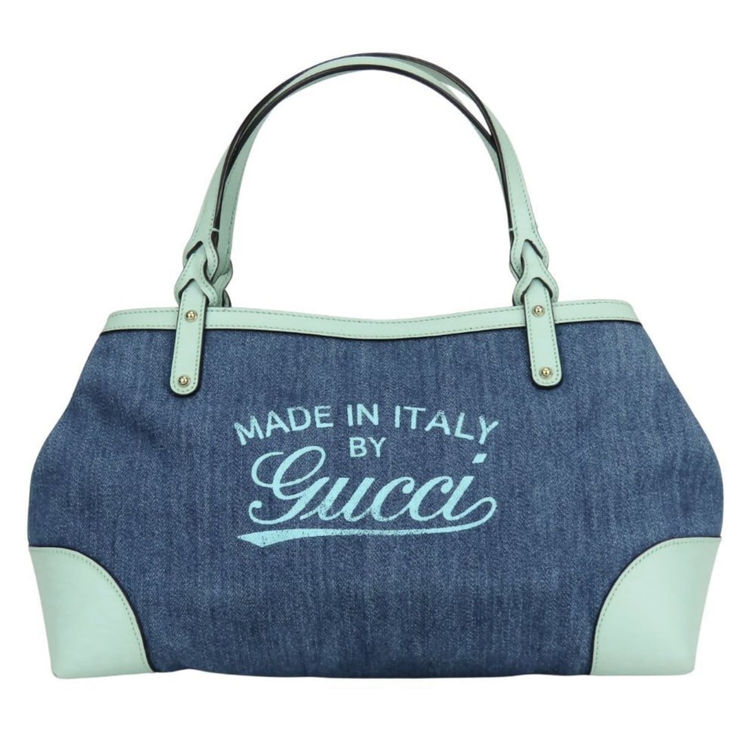 Gucci Craft Tote Bag 348715 Denim Leather Navy Mint Green Women's GUCCI: --- Catalog ---Category: SizeSize (HxWxD): 22cm x 45cm x 15cm / 8.66'' x 17.71'' x 5.9''Category: DesignType: Tote bagColor: Green, NavyGender: WomenMaterial: Denim , Leather Category: GeneralMPN: 348