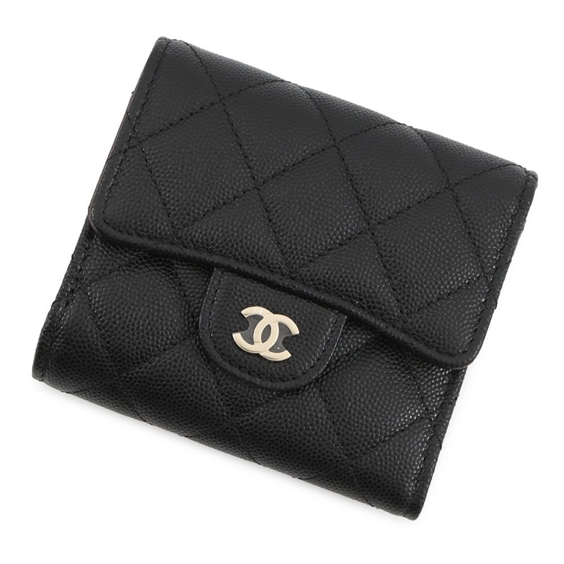 CHANEL Tri-fold Wallet, Matelasse Coco Mark, Small Flap Caviar Skin, AP0712, Black (1 of 13)