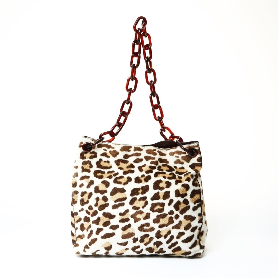 Prada ponytail and leopard print chain shoulder bag in brown (1 of 13)