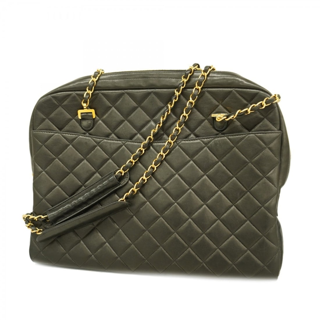Chanel Matelasse Shoulder Bag with Chain Bag, Lambskin, Black, Women's (1 of 15)