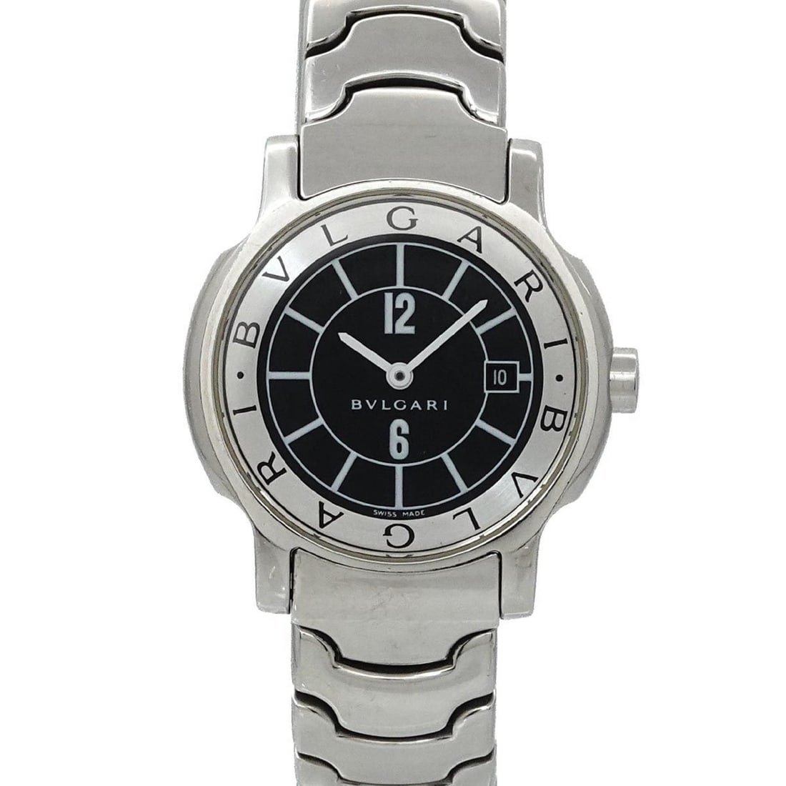 BVLGARI Solo Tempo ST29S Women's Watch with Date, Black Quartz Movement: --- Catalog ---Category: SizeWrist Size: 15.5cm / 6.1''Case Diameter: 29mm / 1.14''Category: DesignType: WristwatchGender: WomenColor (Dial): BlackMaterial (Band): Stainless steelMaterial (Case): Stai