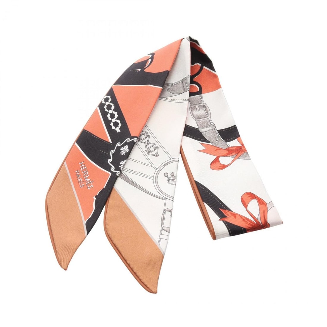 Hermes Hermès LA PROMENADE DU MATIN Twilly Scarf, Silk and Leather, Women's, Red, Black, Multicolor (1 of 8)