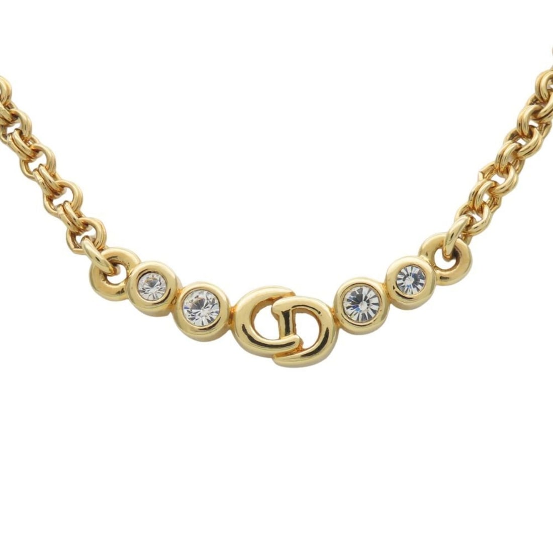 Christian Dior CD logo metal rhinestone gold plated choker necklace for women. (1 of 17)