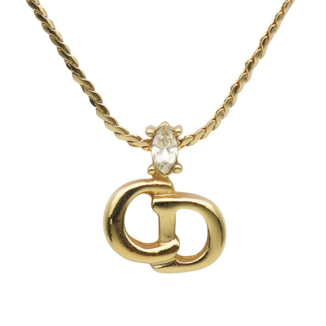 Christian Dior CD logo metal necklace with rhinestones and gold-plated GP. Women's. (1 of 15)