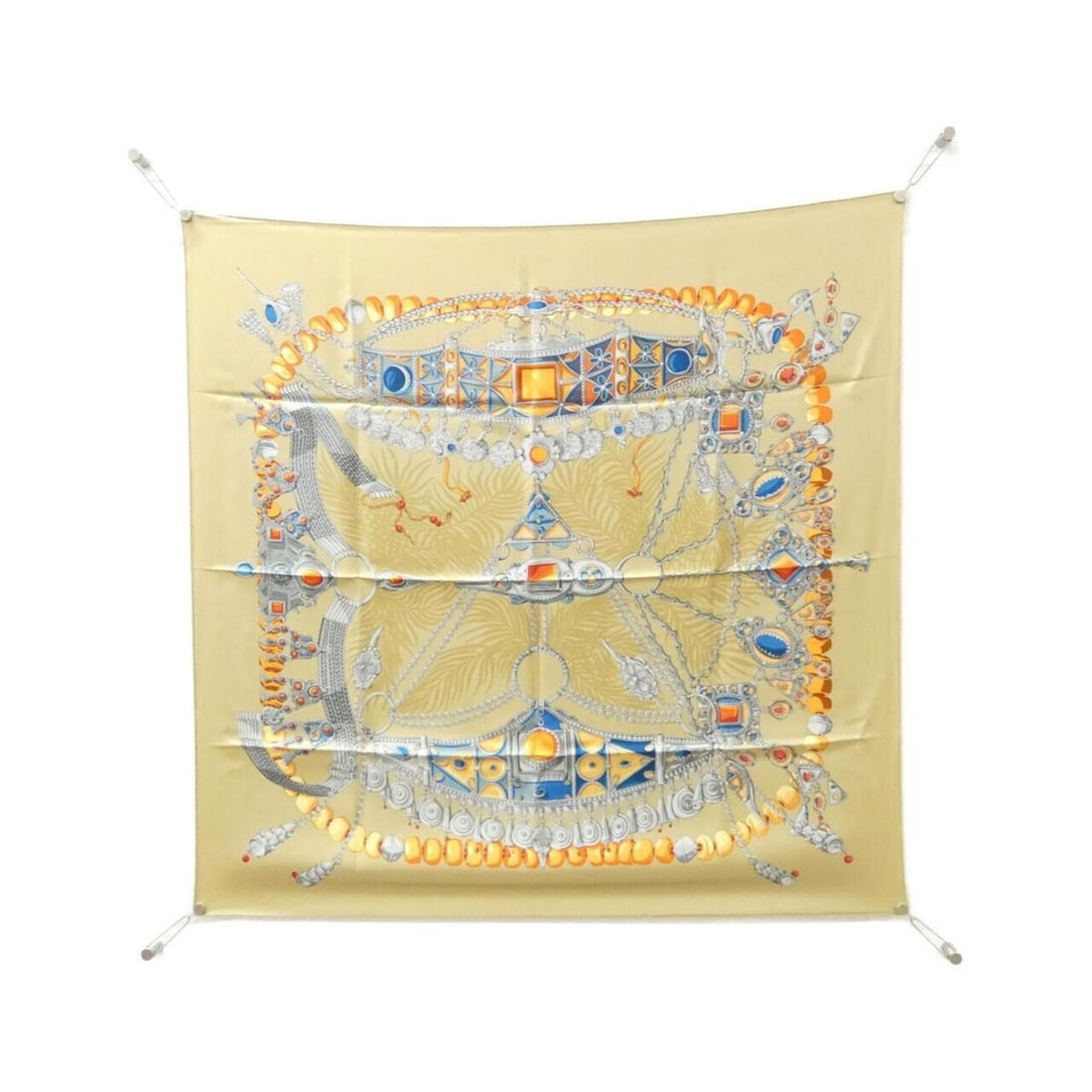 Hermes TERRES PRECIEUSES Carre Scarf Muffler: --- Catalog ---Category: SizeSize (LxW): 90cm x 90cm / 35.43'' x 35.43''Category: DesignType: ScarfColor: Beige, Blue, OrangeGender: Men,WomenMaterial: Silk Category: GeneralBrand: Hermes--- Item List
