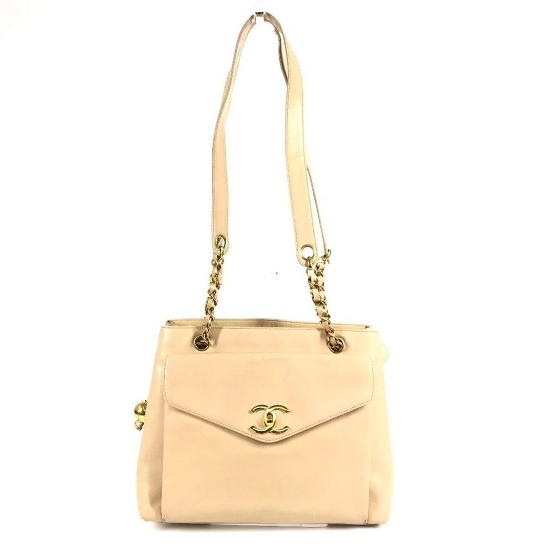 CHANEL Double Chain Vintage CC Coco Mark Logo Turnlock Shoulder Tote Bag Flap Leather Women's Beige: --- Catalog ---Category: SizeSize (HxWxD): 24cm x 29.5cm x 9.5cm / 9.44'' x 11.61'' x 3.74''Category: DesignType: Shoulder bag, Tote bagColor: BeigeGender: WomenMaterial: Leather Category: GeneralBran