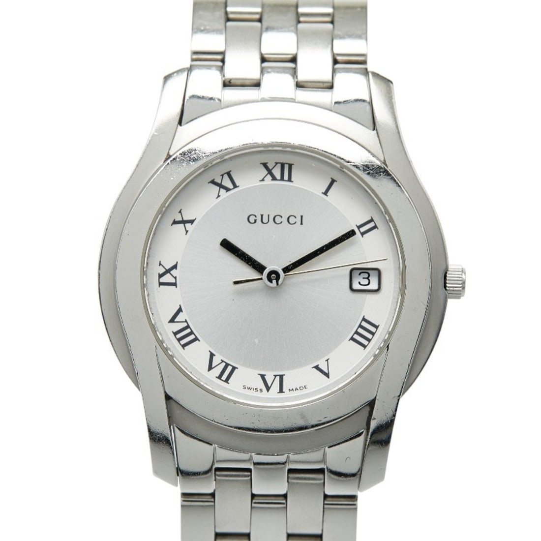 Gucci Men's 5500M Swiss Quartz Watch with Silver Dial and Stainless Steel Case: --- Catalog ---Category: SizeWrist Size: 15.5cm / 6.1''Case Diameter: 35mm / 1.38''Category: DesignType: WristwatchGender: MenColor (Dial): SilverMaterial (Band): Stainless steelMaterial (Case): Stain