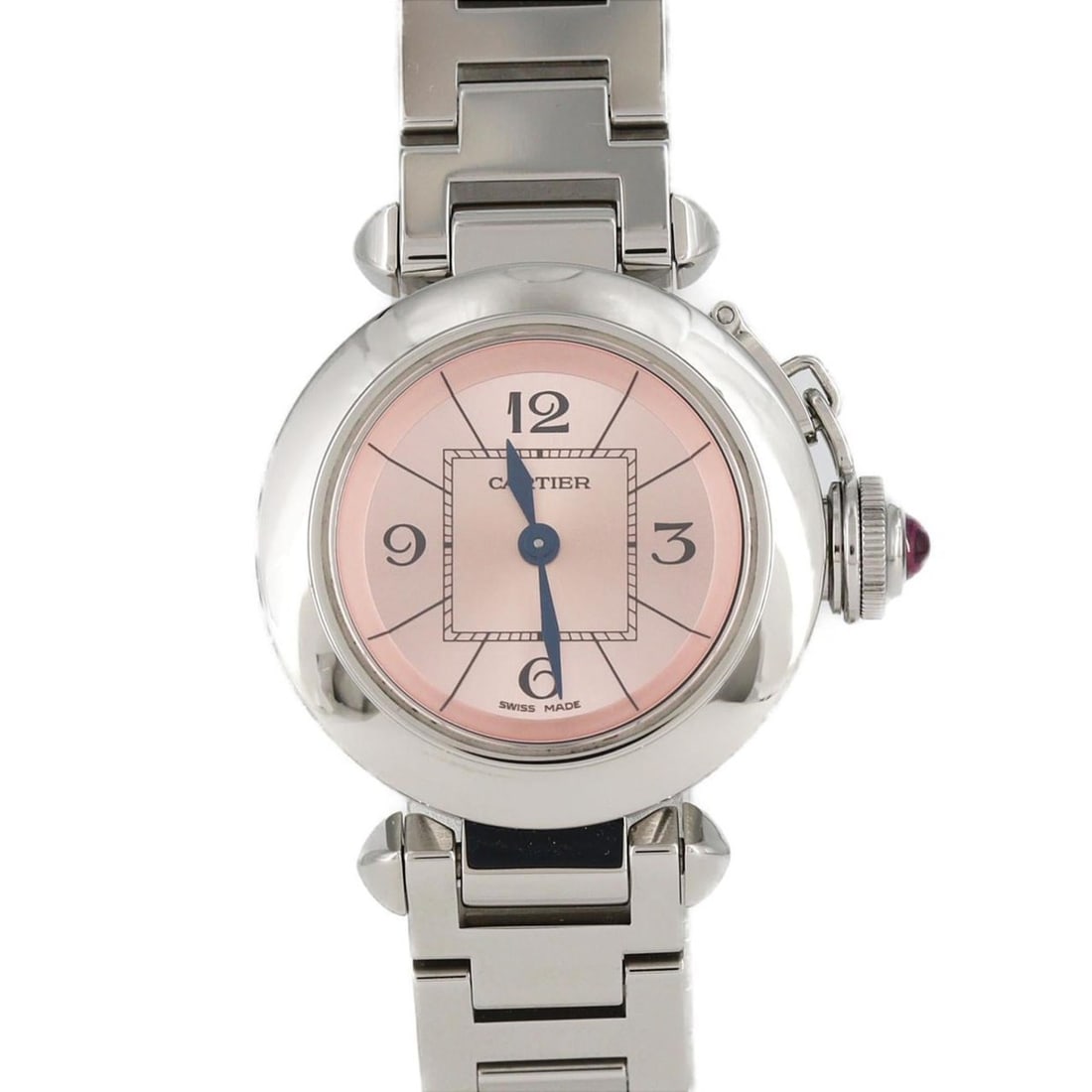 Cartier Miss Pasha W3140008 Stainless Steel Quartz Watch: --- Catalog ---Category: SizeWrist Size: 17cm / 6.69''Case Diameter: 27mm / 1.06''Category: DesignType: WristwatchGender: WomenColor (Dial): PinkMaterial (Case): Stainless steelCategory: GeneralMPN: W