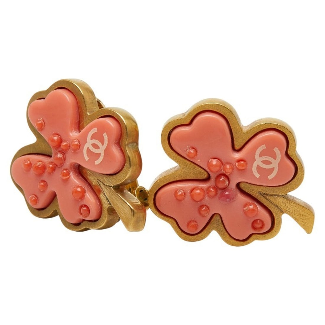 Chanel Coco Mark Clover Motif Earrings, Gold, Pink, Plated, Plastic, Women's, CHANEL (1 of 17)