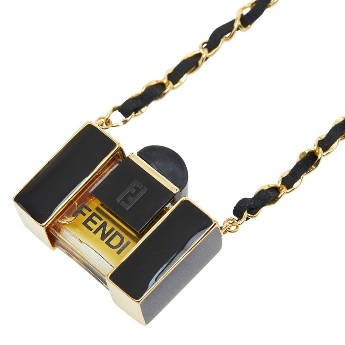 Fendi perfume bottle necklace in black and gold, made of plastic plated glass. Women's. (1 of 19)