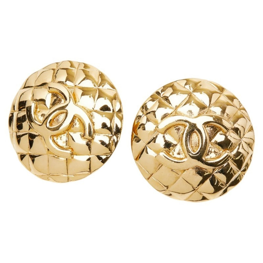 CHANEL Coco Mark Matelasse Earrings, Gold Plated, Women's: --- Catalog ---Category: SizeSize (HxWxD): 35.50mm x 35.50mm / 1.40'' x 1.40''Category: DesignType: Clip earringsColor: GoldGender: WomenCategory: GeneralBrand: Chanel--- Item List ---Section: Conditi
