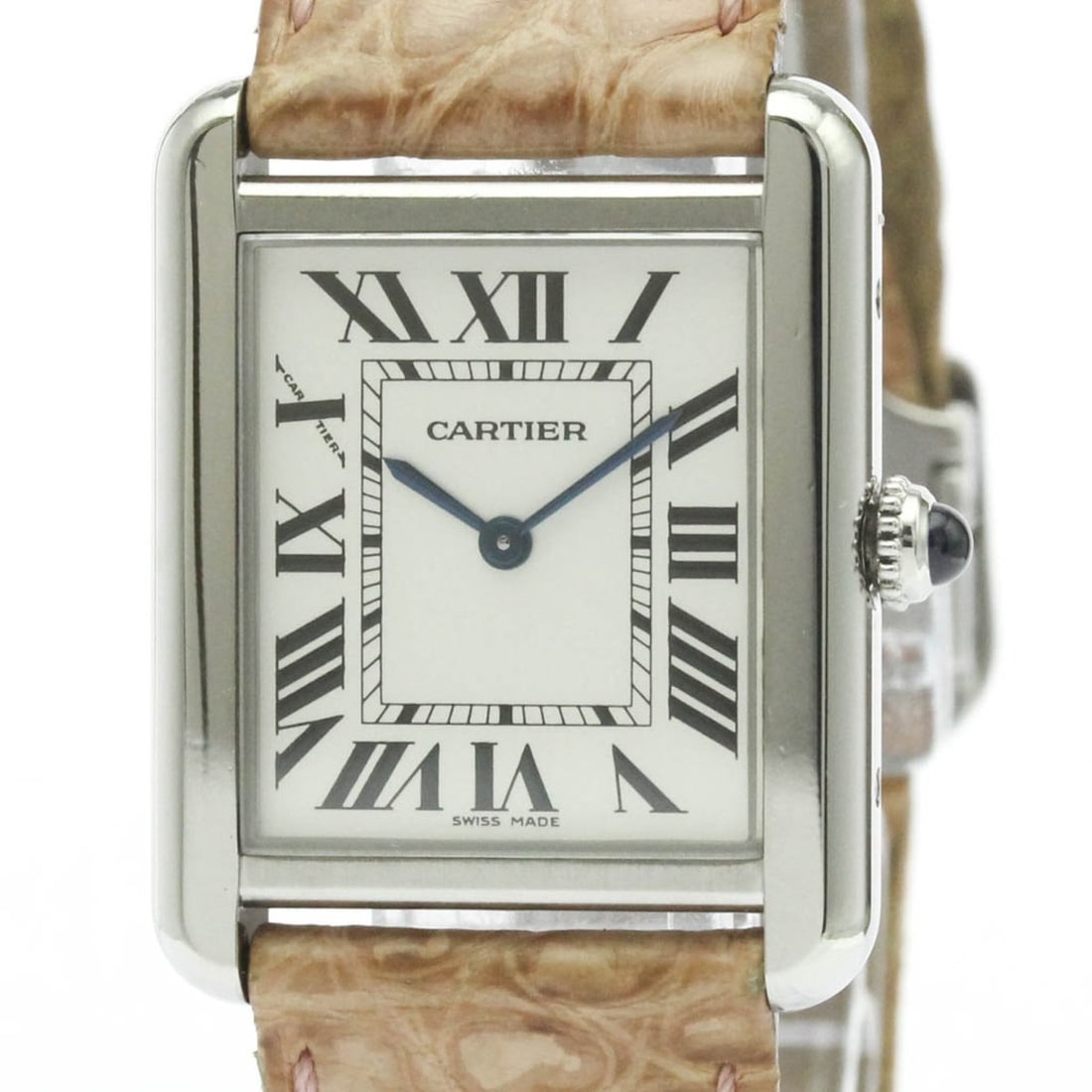 CARTIER Tank Solo SM Steel Quartz Ladies Watch W1018255 Polished: --- Catalog ---Category: SizeCase Diameter: 24mm / 0.94''Category: DesignType: WristwatchStyle: Dress/FormalGender: WomenColor (Dial): SilverMaterial (Band): LeatherMaterial (Case): Stainless steelCat