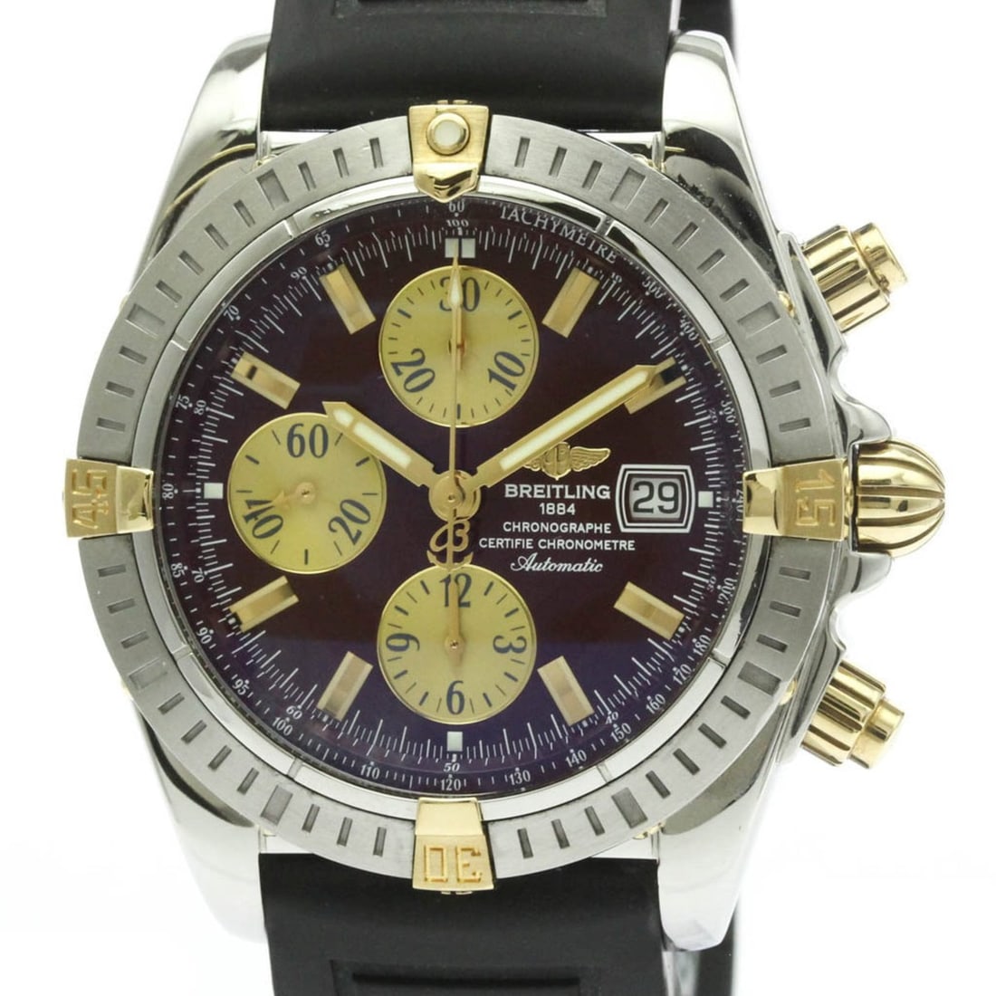 BREITLING Chronomat Evolution 18K Gold Steel Mens Watch B13356 Polished (1 of 11)