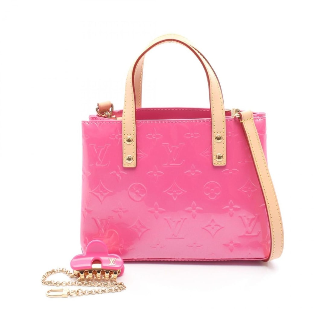 Louis Vuitton Reed PM Handbag, Leather Vernis, Women's, Neon Pink, M24028 (1 of 20)
