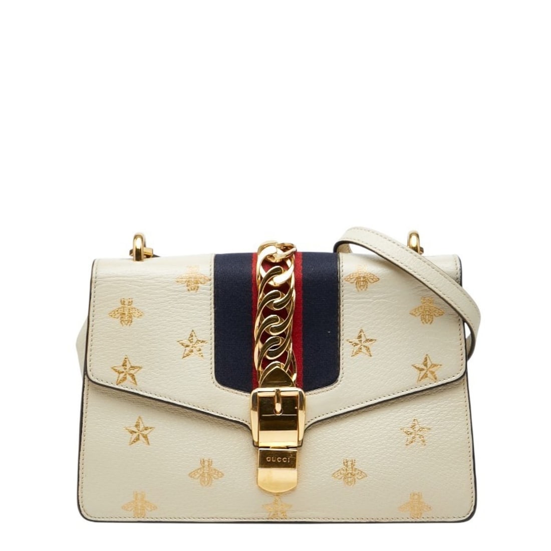 Gucci Sylvie Bee & Star Small Shoulder Bag 524405 White Gold Leather Women's GUCCI (1 of 19)