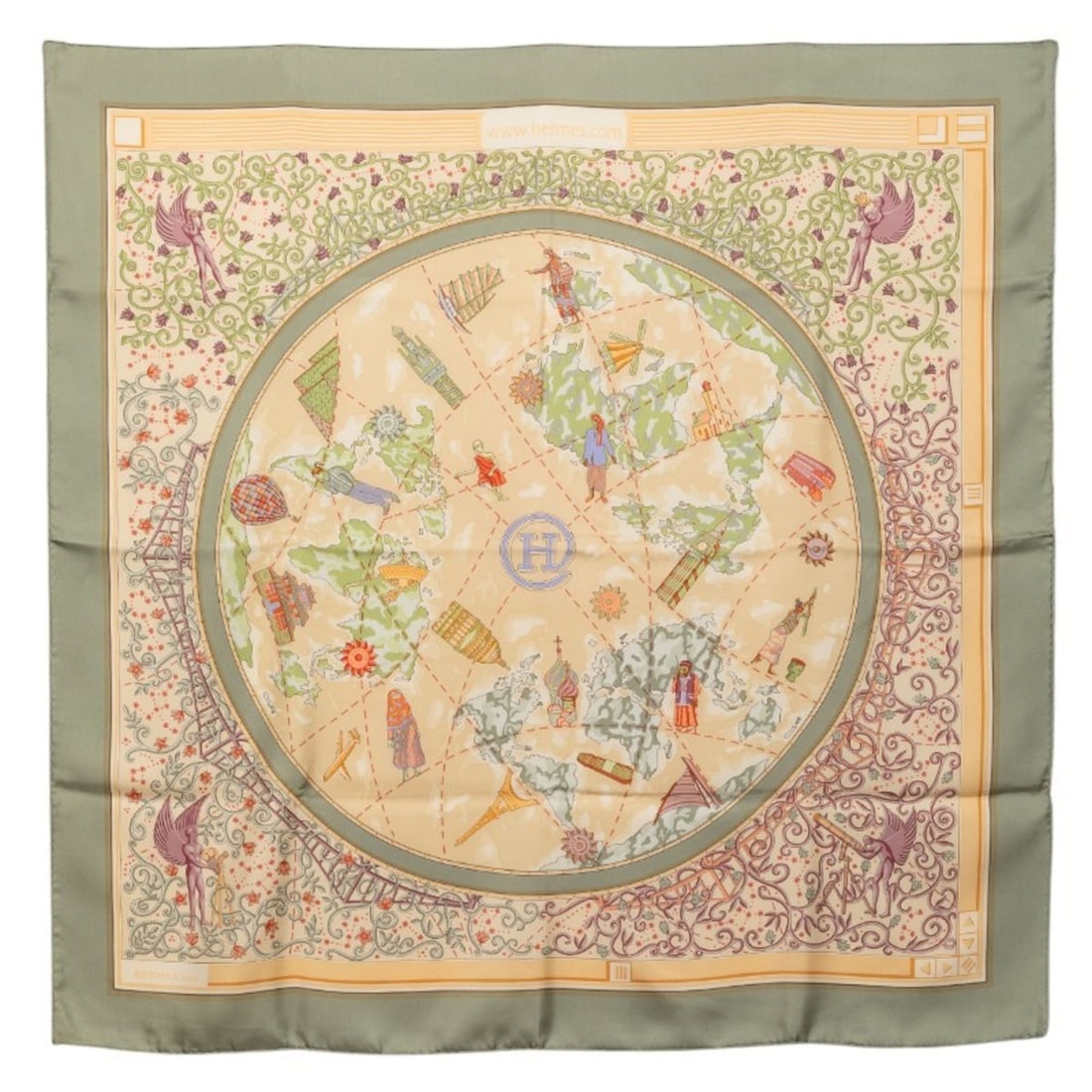 Hermès Carré 90 World Map Scarf/Muffler in Green and Multicolor Silk for Women (www.hermes.com) (1 of 19)