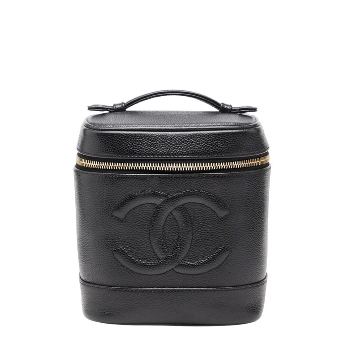 Chanel Coco Mark Vanity Bag in Black and Gold Caviar Skin for Women: --- Catalog ---Category: SizeSize (HxWxD): 16cm x 15cm x 12.5cm / 6.29'' x 5.9'' x 4.92''Category: DesignType: Vanity bagColor: BlackGender: WomenMaterial: Grained Calfskin Category: GeneralBrand: