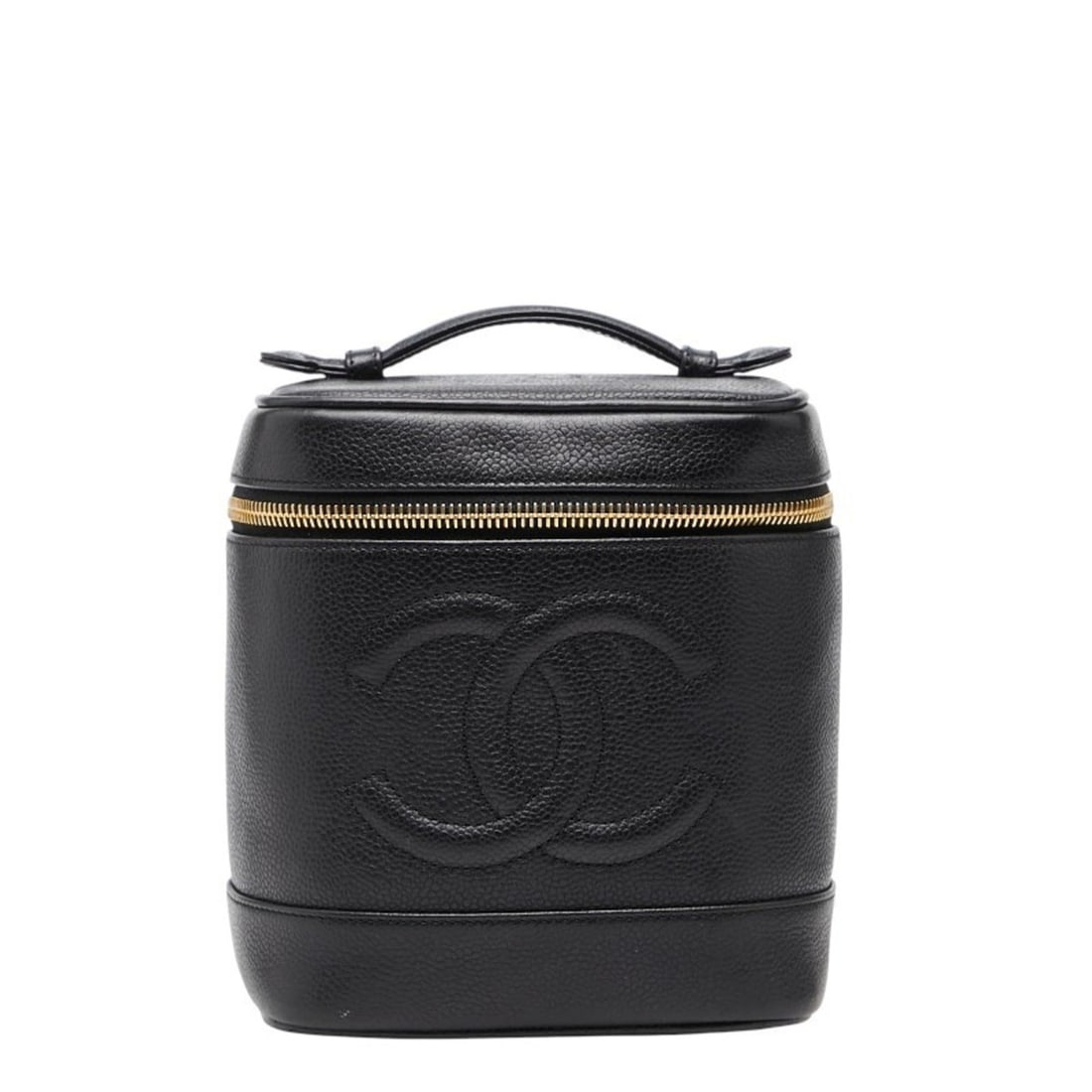 Chanel Coco Mark Vanity Bag in Black and Gold Caviar Skin for Women: --- Catalog ---Category: SizeSize (HxWxD): 16cm x 15cm x 12.5cm / 6.29'' x 5.9'' x 4.92''Category: DesignType: Vanity bagColor: BlackGender: WomenMaterial: Grained Calfskin Category: GeneralBrand: