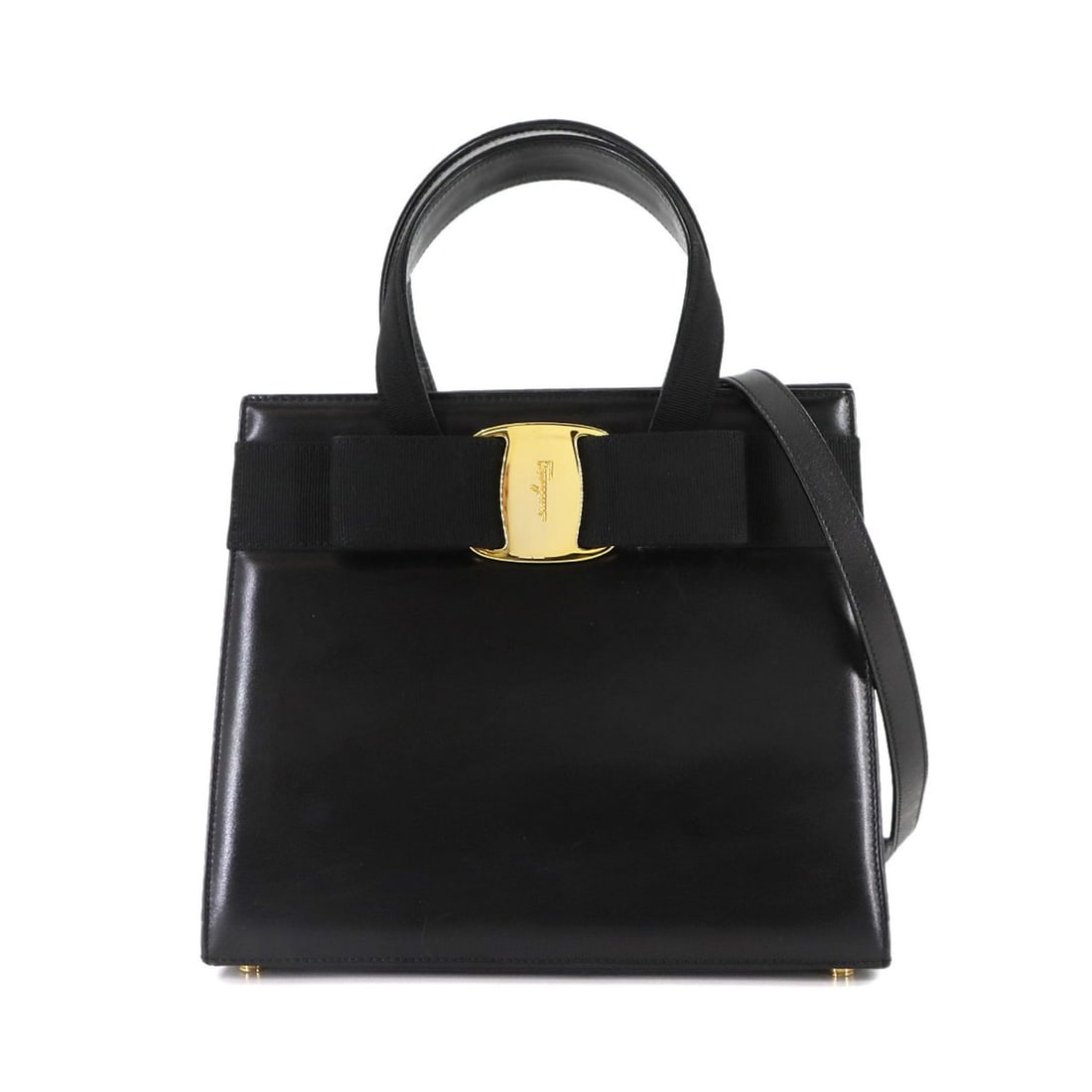 Salvatore Ferragamo Vara Ribbon 2-way Hand/Shoulder Bag in Black Leather (214178) (1 of 15)