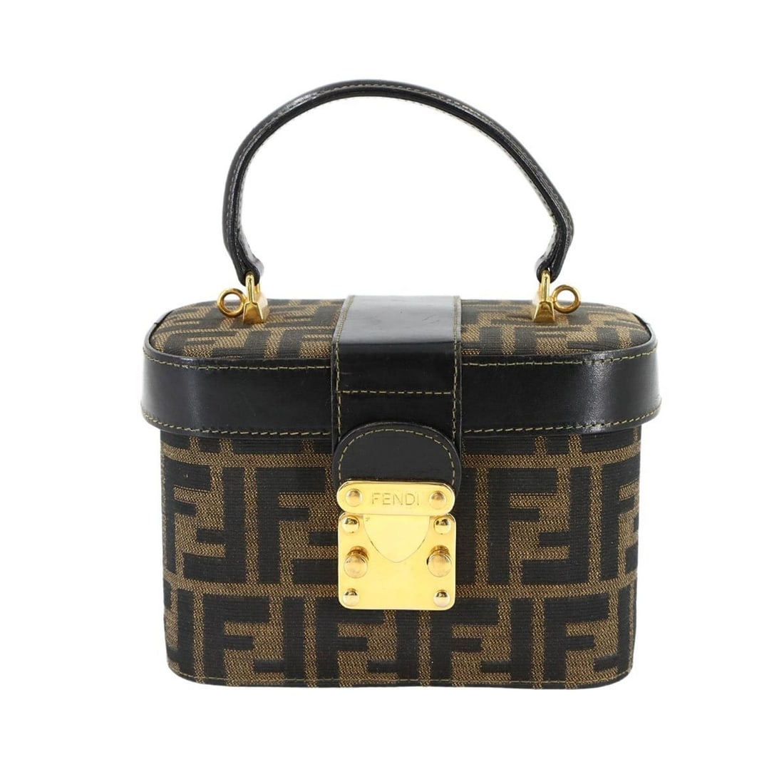 FENDI Zucca Vanity Handbag in Canvas and Leather with Brown, Black, Gold Hardware: --- Catalog ---Category: SizeSize (HxWxD): 12cm x 17cm x 10cm / 4.72'' x 6.69'' x 3.93''Category: DesignType: HandbagColor: Black, BrownGender: WomenMaterial: Canvas , Leather Category: GeneralBrand: