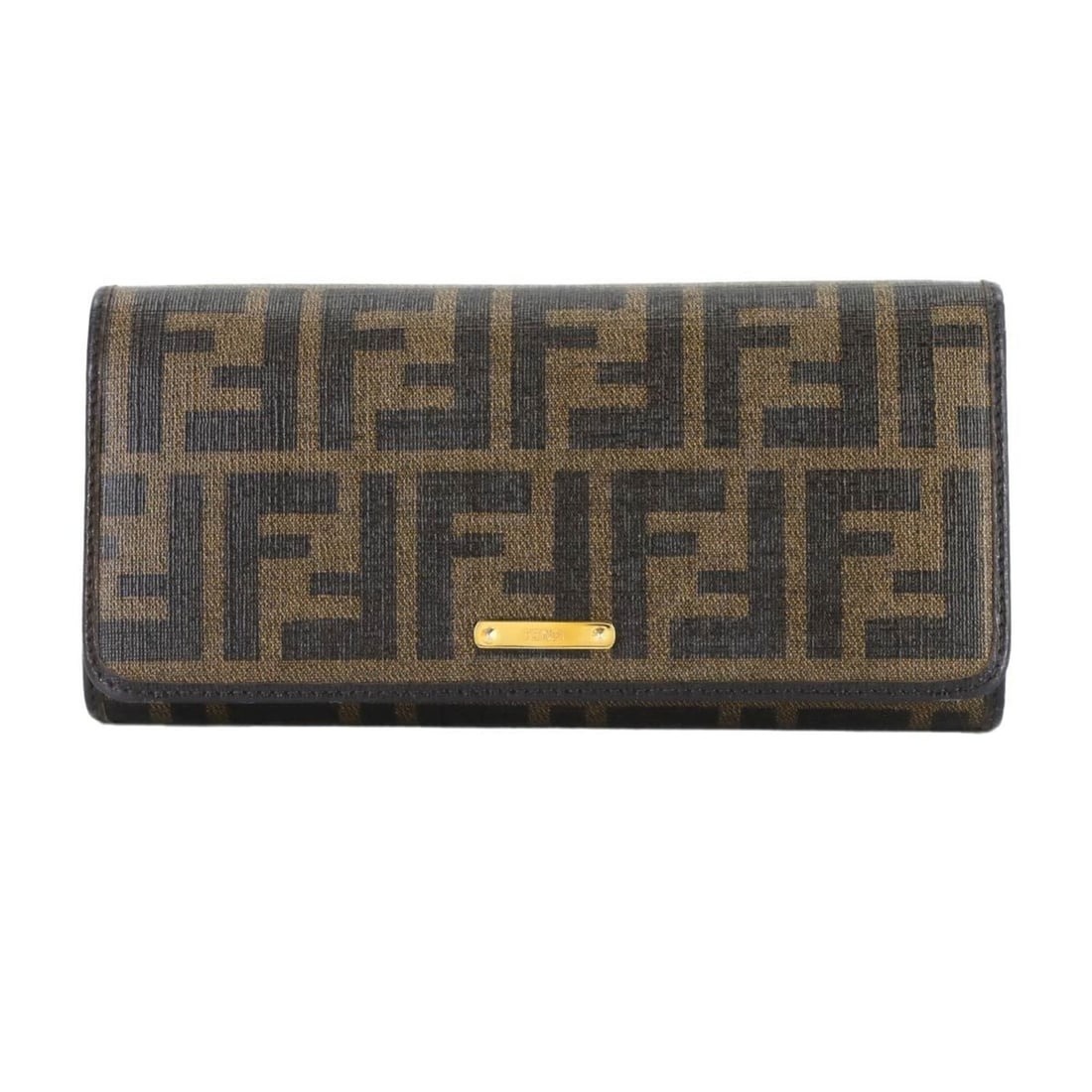 Fendi Zucca Tri-fold Long Wallet, PVC Leather, Brown/Black, Gold Hardware, 8M0297: --- Catalog ---Category: SizeSize (HxWxD): 9.5cm x 19.5cm x 3cm / 3.74'' x 7.67'' x 1.18''Category: DesignType: Long wallet (tri-fold)Color: Black, BrownGender: WomenMaterial: PVC , Leather Category: