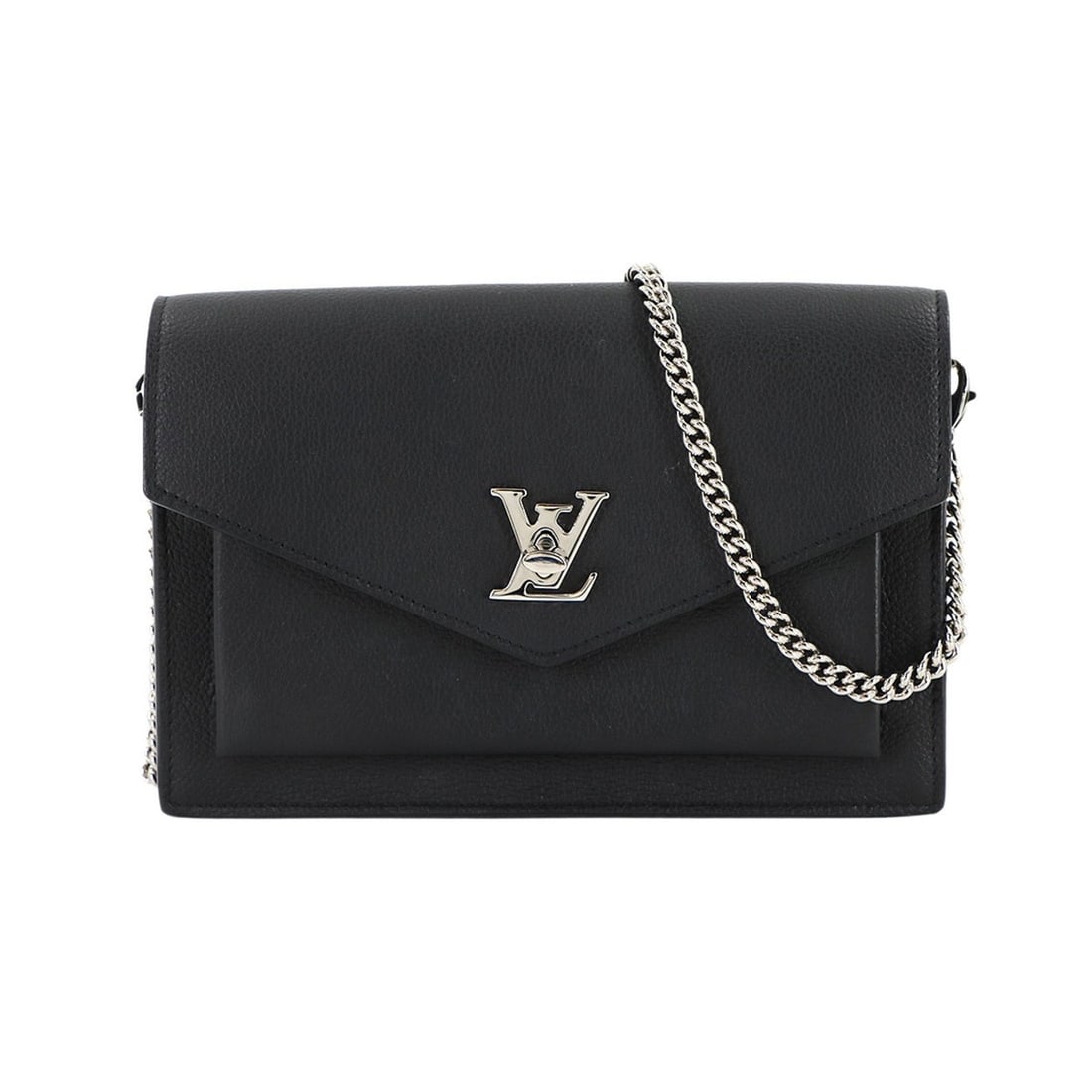 Louis Vuitton Mylockme Chain Pochette Shoulder Bag in Black Leather with Silver Hardware (M63471): --- Catalog ---Category: SizeSize (HxWxD): 12.5cm x 19cm x 4cm / 4.92'' x 7.48'' x 1.57''Category: DesignType: Pochette, Shoulder bagColor: BlackGender: WomenMaterial: Leather Category: GeneralMPN: