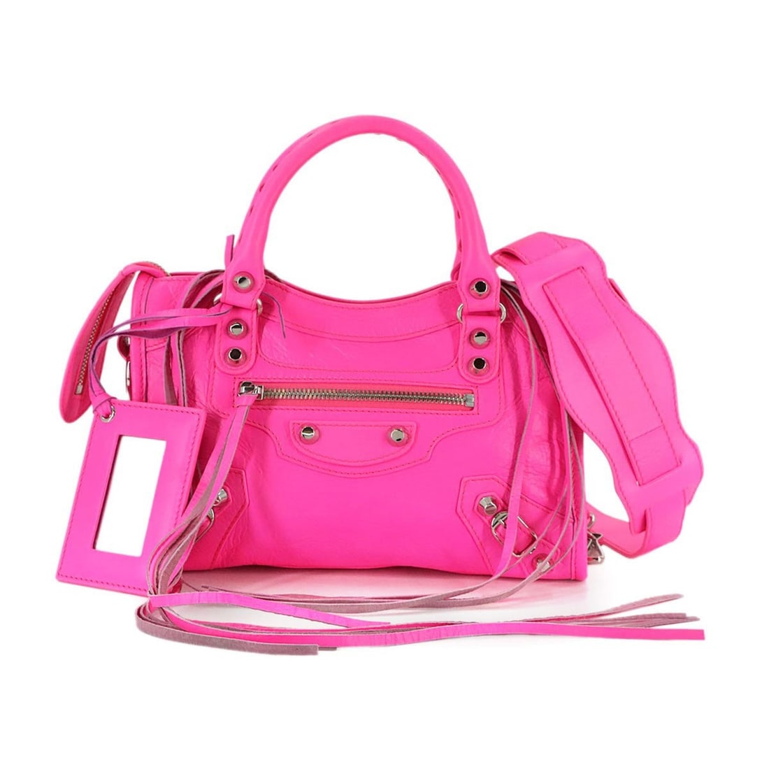 Balenciaga Classic City Mini 2-way hand/shoulder bag in pink leather (300295): --- Catalog ---Category: SizeSize (HxWxD): 16cm x 24cm x 9cm / 6.29'' x 9.44'' x 3.54''Category: DesignType: Handbag, Shoulder bagColor: PinkGender: WomenMaterial: Leather Category: GeneralMPN: 300295