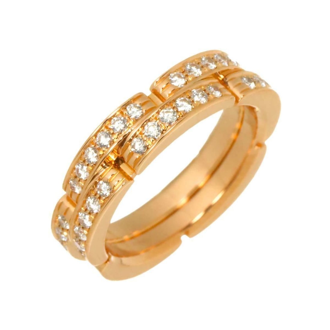 Cartier Maillon Panthere #44 Ring with Half Diamonds in 18K Pink Gold (PG 750): --- Catalog ---Category: SizeUS Size: 3Brand Size: 44Category: DesignType: Band ringGender: WomenMaterial: Pink gold (18K)Category: GeneralBrand: Cartier--- Item List ---Section: ConditionRanking: Ran