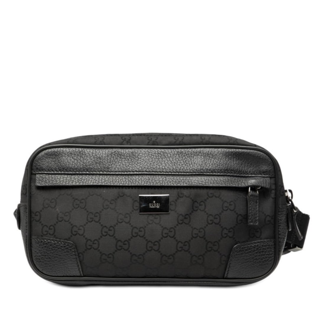 Gucci GG Nylon Body Bag/Waist Bag/Fan Pouch 336672 Black Leather Men's GUCCI: --- Catalog ---Category: SizeSize (HxWxD): 14cm x 24cm x 4cm / 5.51'' x 9.44'' x 1.57''Category: DesignType: Pouch, Sling bagColor: BlackGender: MenMaterial: Nylon , Leather Category: GeneralMPN: