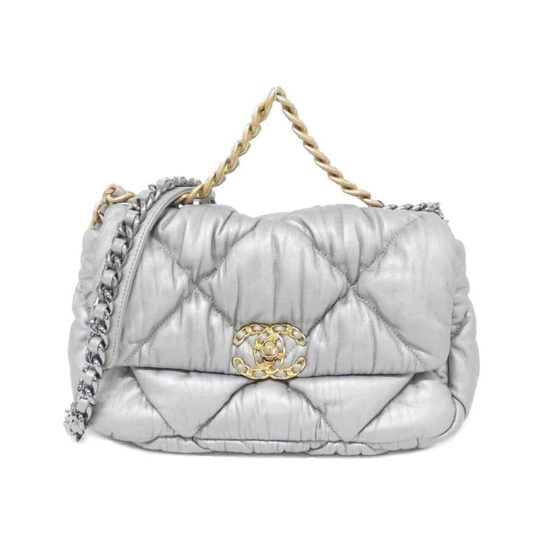 Chanel 19 Line AS1160 Shoulder Bag: --- Catalog ---Category: SizeSize (HxWxD): 17cm x 26cm x 8cm / 6.69'' x 10.23'' x 3.14''Category: DesignType: Shoulder bagColor: SilverGender: WomenMaterial: Leather Hardware Color: Gold,