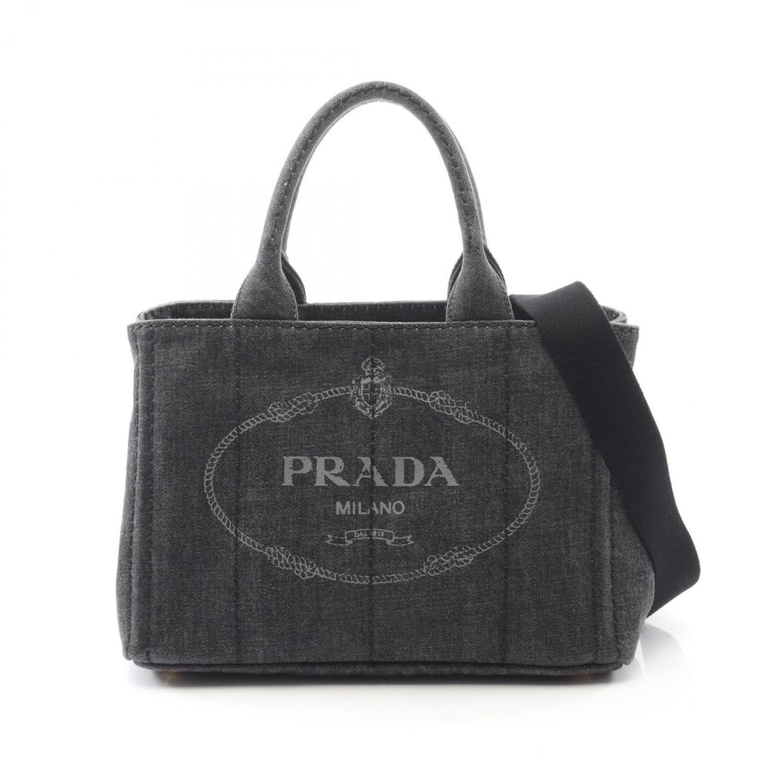 Prada Canapa Tote Bag, Women's Denim, Gray, 1BG439: --- Catalog ---Category: SizeSize (HxWxD): 19cm x 29cm x 14cm / 7.48'' x 11.41'' x 5.51''Strap Length: 74cm - 133cm / 29.13'' - 52.36''Handle Length: 32.5cm / 12.79''Category: DesignType: Tote