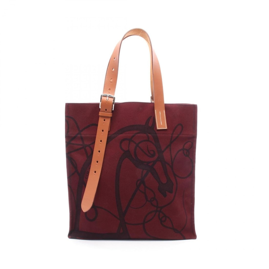 Hermes Hermès Etrivière Shopping Tote Bag, Canvas and Leather Toile, Men's Women's, Bordeaux Brown (1 of 13)