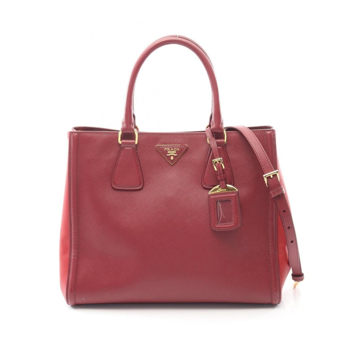 Prada Triangle Logo Handbag, Saffiano Leather, Women's, Bordeaux and Red (1 of 10)