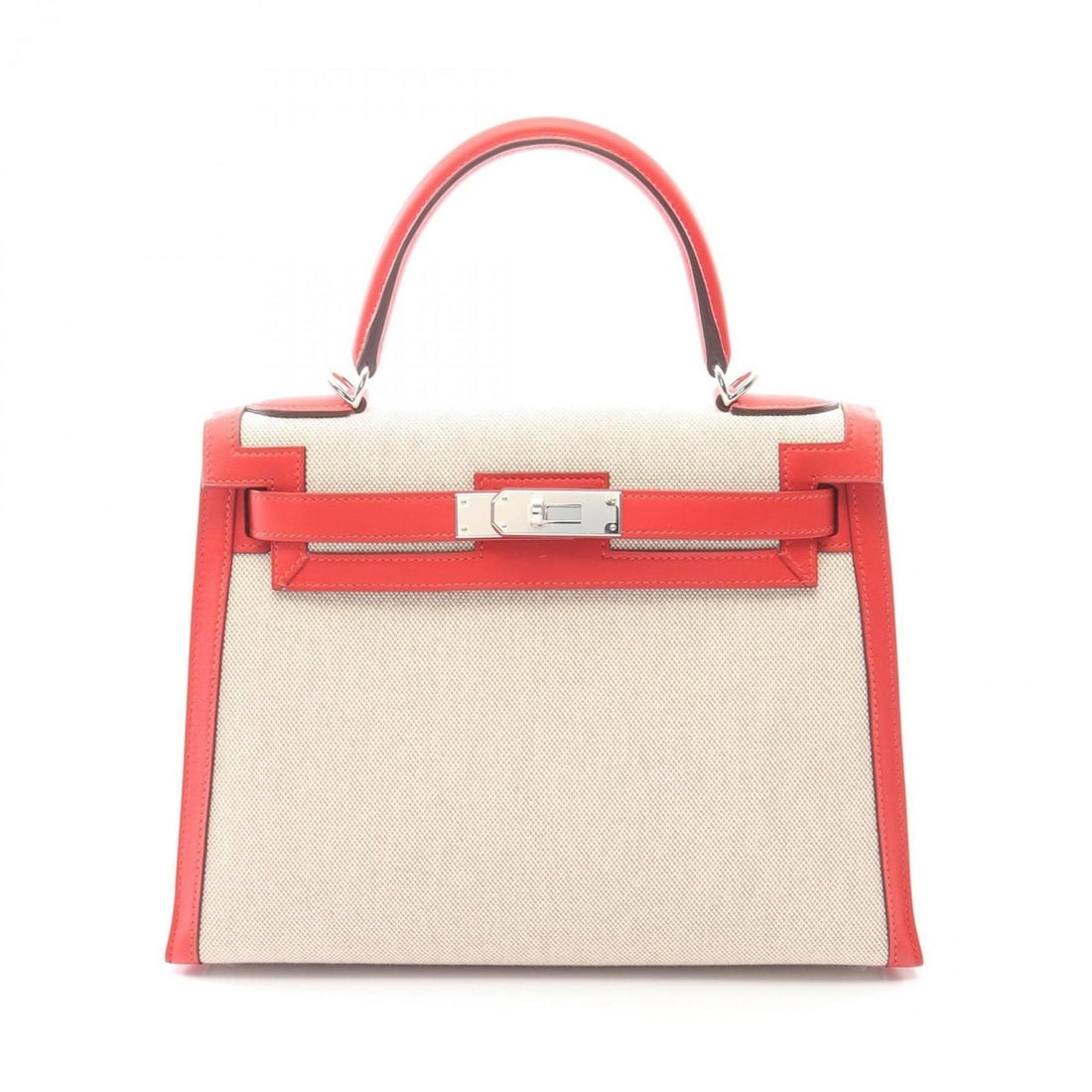 Hermes Hermès Kelly 28 handbag, canvas and leather, Swift toile ash, women's, beige red: --- Catalog ---Category: SizeSize (HxWxD): 21cm x 28cm x 11cm / 8.26'' x 11.02'' x 4.33''Category: DesignType: HandbagColor: Beige, Ecru, Red colorGender: WomenMaterial: Canvas , Toile H , Leather ,